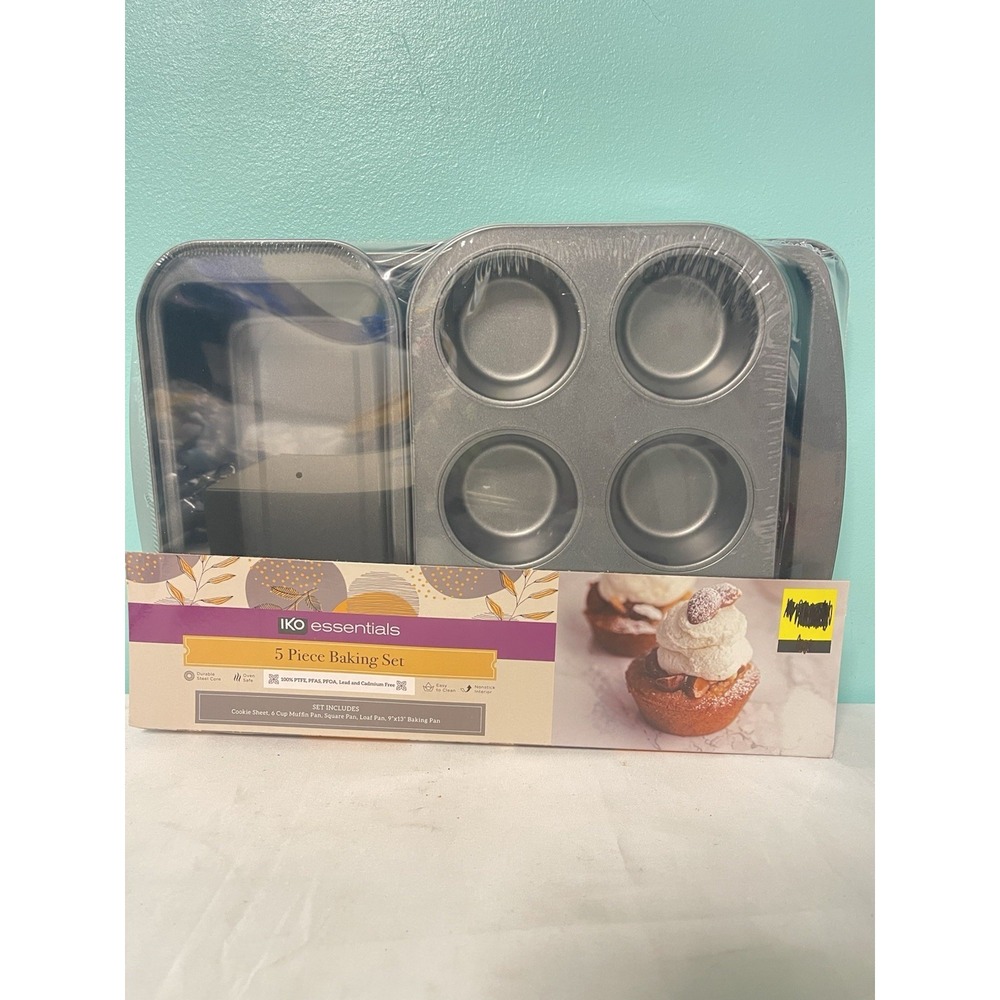IKO 5 Piece Set Cookie Sheet, 9 X 13 Baking Pan, Muffin, Square, and Loaf Pan